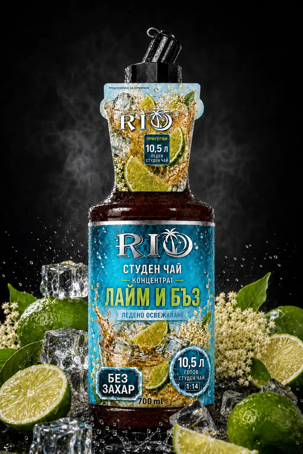 RIO Студен чай концентрат без захар Лайм и бъз 700 ml
